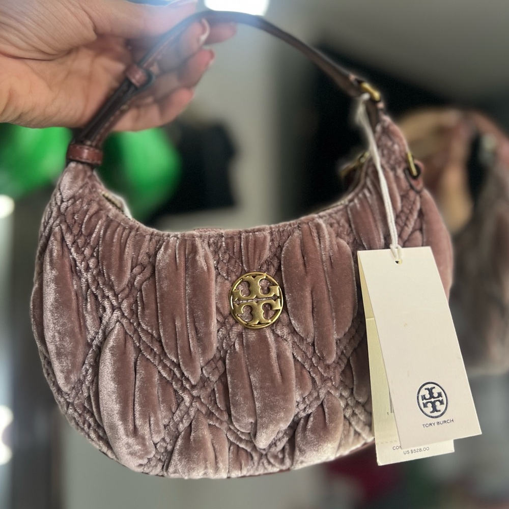 Tory Burch Willa Velvet Ruched Mini Crescent Bag
